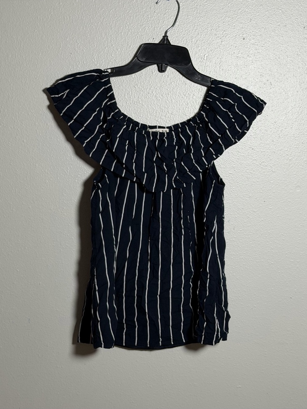 Abercrombie Kids Girl Navy/White Striped Ruffle Off-Shoulder Top Blouse 15/16